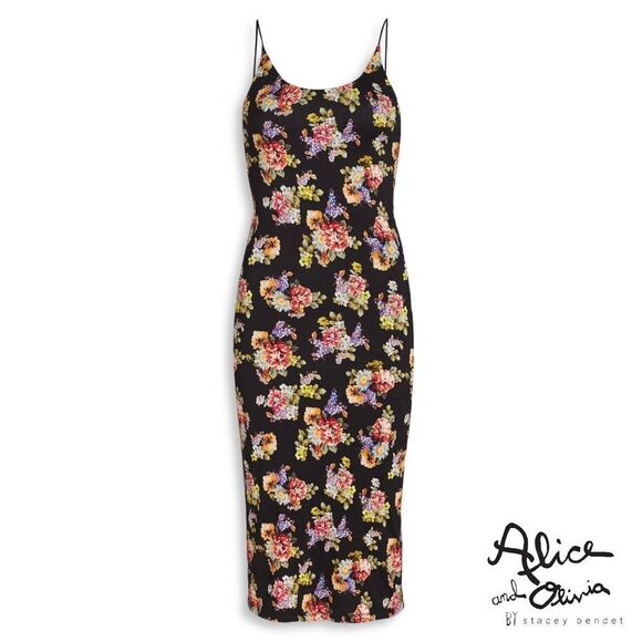 alice + olivia **NWT** Delora Black Magnolia Floral Print Fitted  Midi D… - Picture 8 of 13